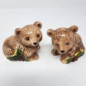 Holiday ceramic bear salt and pepper shakers Christmas